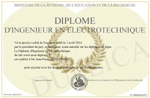 Diplôme factice d'ingénieur en électrotechnique.